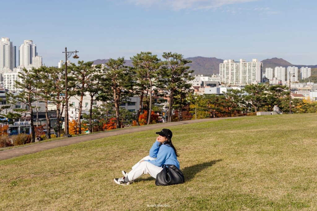 ทัศนียภาพเมืองซูวอนและทิวทัศน์ธรรมชาติเปลี่ยนสีเมื่อมองจากทางเดินแนวกำแพงป้อมฮวาซอง