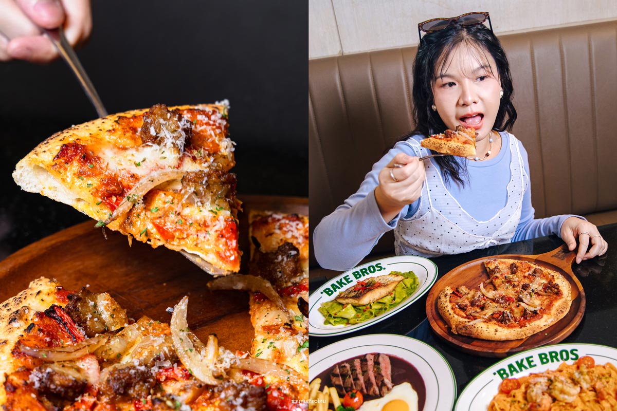 พิซซ่าหน้าไส้กรอกอิตาเลียน Italian Sausage Pizza แป้งบางกรอบ ร้าน BAKE BROS